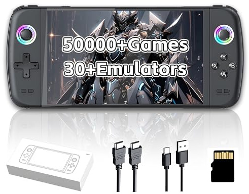 M27 Retro Handheld Gaming Console,50000+ Games,30+ Emulators,1024*600P 7″ IPS Screen Retro Game Console,16 million color RGB rainbow light Portable Video Gaming Console,EmuELEC System (Black-256G)