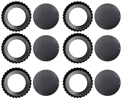 Lot de 6 moules à tartelettes à fond amovible, moule à quiche en acier au carbone antiadhésif pour la cuisine, durable et polyvalent
