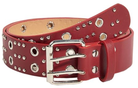 GIMIRO Punk Gürtel Damen Gürtel für Jeans, Bund für Mantel, Hohlnietengürtel,Doppelreihe von Sternlöchern,Stabile quadratische Schnalle mit 2 Pins
