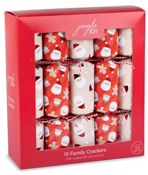Christmas Crackers – Luxury Party Crackers with Toys & Jokes, Festive Table Decorations & Party Flavours (10 X 12 SANTA FAMILY CRACKERS)