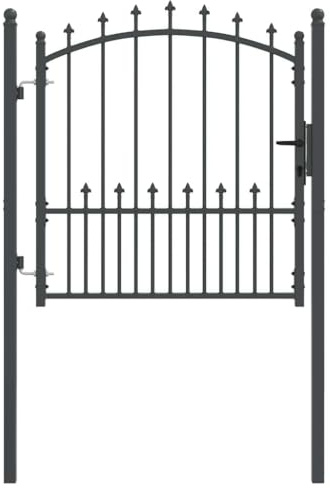 vidaXL Zauntor mit Spitzen Grau 100 x 100 cm Pulverbeschichteter Stahl, Garten Sicherheitszaun, stabiler Stahlgate, rechteckig, modern und praktisch, idealer Schutz