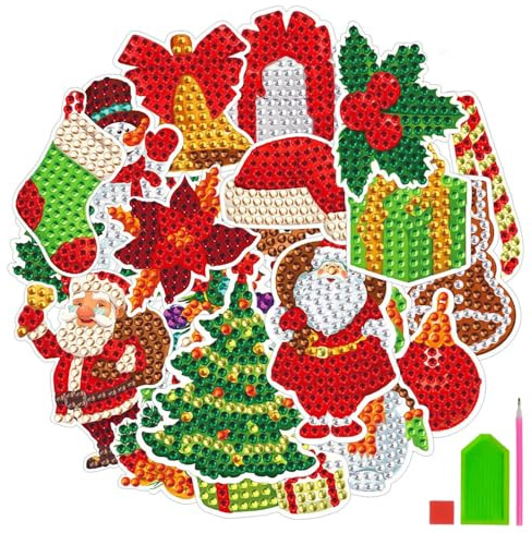 MiOYOOW Weihnachts Diamant Malsets, 6-teiliges Weihnachtsmann Diamanten Dekoration, Handgefertigte Weihnachtsaufkleber für Weihnachtsfeiern, Basteln, Heimdekoration