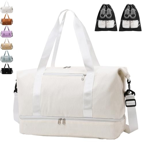 YOUYIKE Sporttasche Damen Herren 20-35L Reisetasche Cord Gym mit Schuhfach und Nassfach Handgepäck Weekender Fitnesstasche Trainingstasche Schwimmtasche Everyday Bag Sauna Kliniktasche (Weiß)