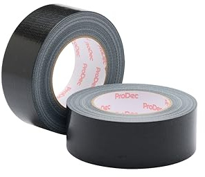 ProDec Black Duct Tape Twin Pack | 2 Inch x 50m Waterproof Gaffer Tape, Heavy Duty Adhesive Cloth Repair Tape, 50mm Wide (2 Rolls)