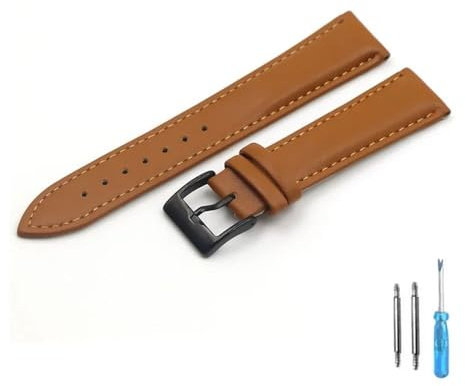 yangfangmei Läderarmband Byt armbandsurremmar 18mm 20mm 22mm Klocktillbehör Män Dam Mjukt klockband(Light brown-BK,18mm)