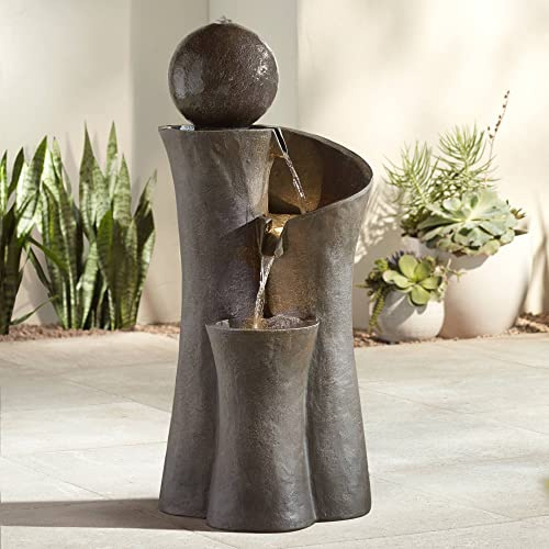 Sphere Curve 39 1/2 High Large Modern Zen Indoor Outdoor Decor Faux Stone Floor Fountain with Light LED Waterfall Cascading Water Feature for Outside Garden Patio Yard Backyard - John Timberland