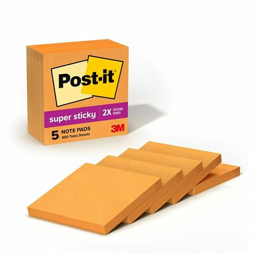 Post-it 5Super Sticky Note, 3 x 3 in., Ideal for Organization in Your Dorm, Home or Office, Single Color Packs Collection, Vital Orange