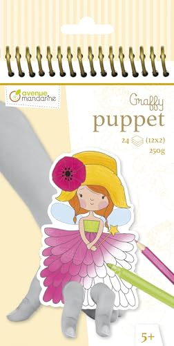 MY MANDARINE GY007O - Malblock Graffy Puppet, 24 vorgestanzte Zeichnungen Fingerpuppen (12 Designs x2), 250g Zeichenpapier, ab 5 Jahren, Feen, 1 Stück