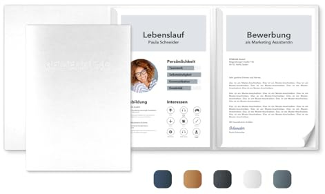 10 Stück 3-teilige Bewerbungsmappen Kristall-Weiß Metallic - inkl. 10 Versandumschläge in Weiß - Premium-Qualität mit hochwertiger Prägung BEWERBUNG - direkt vom Hersteller STRATAG