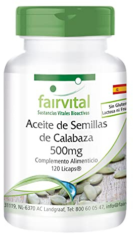 fairvital Kürbiskernöl Kapseln, 120 LiCaps®, schluckfreundlich, 2000mg pro Tagesportion, Naturbelassen & kaltgepresst, Hochdosiert, VEGAN