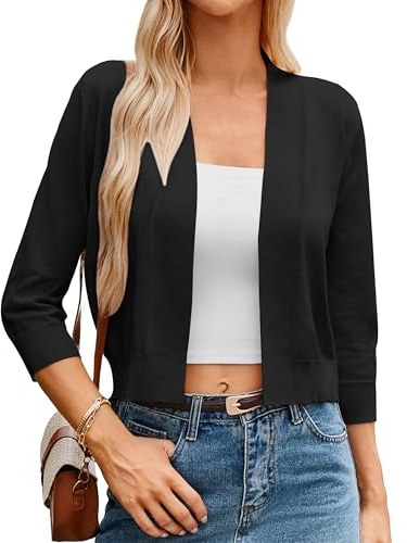 GRACE KARIN Black Cardigan for Women Lightweight Knit Cropped Sweaters Trendy 2026 Summer Shrug Bolero