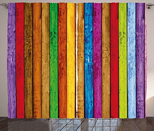 ABAKUHAUS Regenbogen Rustikaler Vorhang, Leuchtende Holz, Wohnzimmer Universalband Gardinen mit Schlaufen und Haken, 280 x 245 cm, Beige Magenta