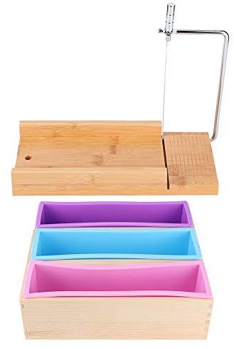 Molde para hacer jabón de silicona, conjunto de caja de madera Cortador de jabón manual con herramienta de cocina de escala 1200ml