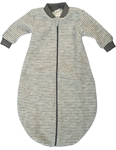 Lilano, Schlafstrampler Schlafsack Mit Arm, 100% Wollfrottee Flausch (kbT) (86-92, Hellgrau geringelt)