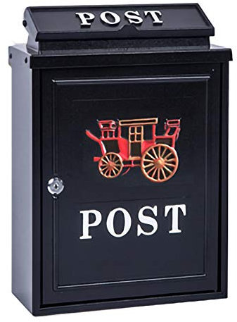 FYZS Outdoor-Briefkasten mit Montagekit |Wandmontierter Stahl Postfach & Adresskarton mit abschließbarer Tür |Zusätzliche Lagerung für Zeitungen |Ideal für Häuser & Büros |Modernes Randdesign |Schwarz