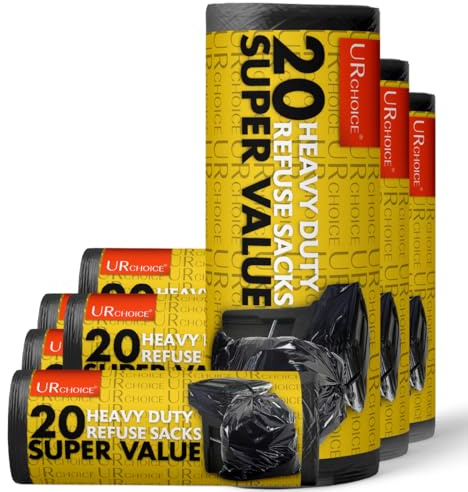 70L Heavy Duty Bin Bags & Liners, Pack of 10 Rolls, Strong & Secure Flat Top 200 Bag Refuse Sacks, Tear Resistant, Recycled Garbage Bags for Home, Office, Kitchen, Garden & Commercial Use