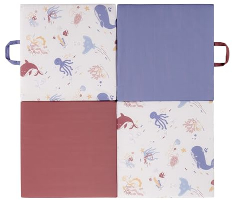 TINÉO – Schätze des Ozeans Teppich – Aktivitätsmatte – Motorikmatte – Spielmatte – Multifunktion 3 in 1 – 120 x 120 cm (Schätze des Ozeans)