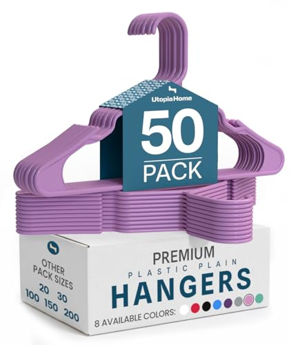 Utopia Home Plastic Hangers 50 Pack - Perfect Space Saving Clothes Hanger - Durable and Strong - Perfect Closet Organizers with Shoulder Grooves (Pink)