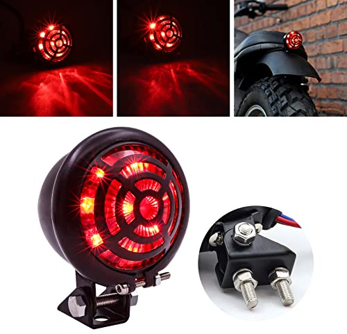 Biqing Feu Arrière de Moto Rond,12V Feu de Freinage de Moto Rouge Stop Motos avec Grille Noir