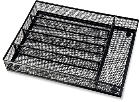 Joyfair Range-couverts en métal, 5 compartiments de rangement, tiroir antidérapant pour argenterie pour cuisine/bureau, gain de place et anti-rouille, 31,6 x 24 x 5 cm, noir