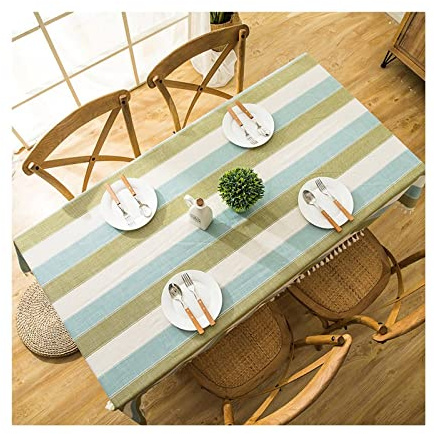 EHOMERY Tischdecke Quadrat Tischtuch Nach Mass Streifen Tischdecke Rechteckig Klein Wachstuchdecken Rechteckig Blau Grün Tischschutz Dekoration 120X180Cm