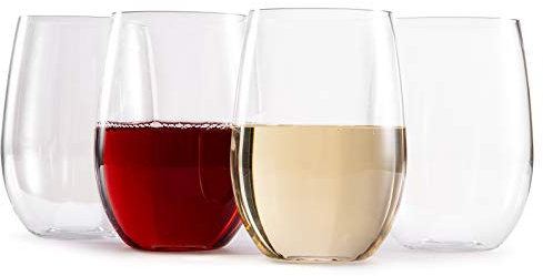 hotder Tritan Plastic Wine Glasses Reusable, (16oz) Unbreakable Stemless Plastic Picnic Glasses Set of 4,BPA-Free,Camping/Caravan Travel/Outdoor/Indoor Use