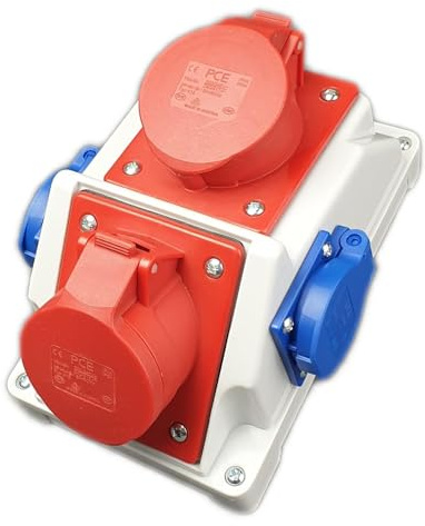 RoadEu Kombi Wandsteckdose 2x 16A 5P, 2x Schuko 230V. PCE Steckdosen. Stromverteiler IP44