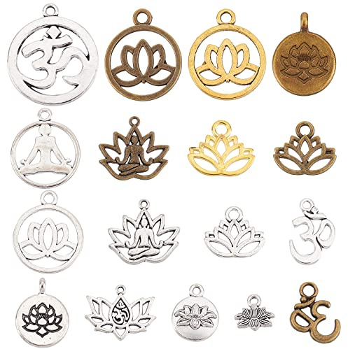 SUNNYCLUE 1 boîte de 100 pendentifs en alliage de style tibétain en forme de fleur de lotus pour la fabrication de bijoux, boucles d'oreilles, colliers, bracelets et accessoires, Métal