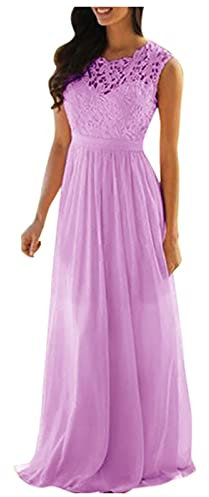 Robe de bal longue princesse avec tulle - Robe de bal longue en mousseline de soie - Sans manches - Robes d'été élégantes pour mariage - Longue robe d'été - Robe de demoiselle d'honneur, lilas, XL