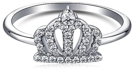 GemKing NE120184-S-W-WH-3 trendy vintage inspired tiara wedding band CZ diamond stone crown ring silver design sterling silver crown wedding ring