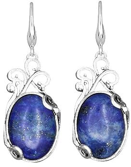 Ohrringe für Damen,Vintage Ovale Filigrane Anhänger Ohrhänger Ohrhänger Lapislazuli Tropfen Ohrringe Antik Barock Stil Edelstein Schmuck für Frauen Mädchen Geschenk