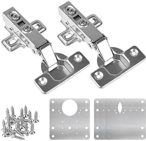2 Stück Edelstahl hydraulisch dämpfende Scharniere, Standardscharnier mit Schranktür-Reparaturplatte, integrierte Soft-Close-Automatik-Scharniere für Küchenschrank Garderobentüren