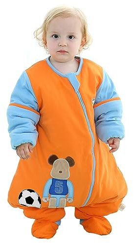 Chilsuessy Babyschlafsack für Neugeborene Winter Kinder Schlafsack mit Füßen Baby Schlafstrampler Abnehmbare Ärmel Ganzjahresschlafsack, Orange/3.5 Tog, 90cm/Baby Höhe 100-110cm