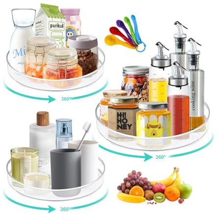 SAMISO 3er-Pack Drehbar Gewürzregal,Schrank Organizer für Kühlschrank,360°Drehbares Gewürzregal,Drehteller organizer,drehbarer Gewürzhalter aus Kunststoff,für Kühlschrank,Küche,Bad,Kommode