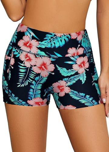 SHEKINI Damen Badeshorts Kurze Badehose Hohe Taille Bikini Hose Schnell Trocknendes Boardshorts Schwimmhose