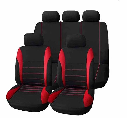Auto Sitzbezüge Set für Fo-rd Fiesta 5-Door HF/HG/HJ JA8 JC3/JD3 2021-2024, Stoff Autositzbezüge Atmungsaktiv Schonbezug Sitzbezug Allwetter Sitzschoner Innenraum Zubehör,B/9pcs Set Red