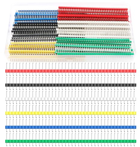 VooGenzek 60 Stücke 6 Farben 2.54mm 40 Pin Gerade Einreihige Stapelbare, Gerade Einreihige Platine Männlich Stiftleiste, 2.54mm Pitch Straight Single Row Header Connector, für Arduino Shield