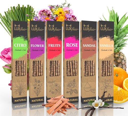 LUXflair Räucherstäbchen Natural Set mit 6 Düften, Glimmdauer ca. 45min, 100% natürlich mit grobgemahlenen Rohstoffen, vegan & tierversuchsfrei