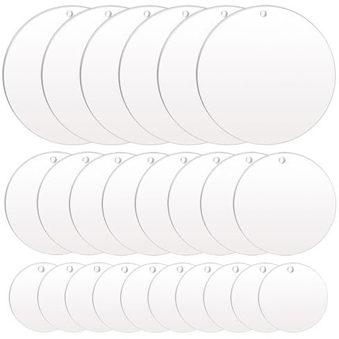 24 Stück Acrylscheibe Rund, 5cm/7.5cm/10cm Acrylglas 2mm Dick Rund Acrylplatte Acrylscheiben Transparent mit Loch, DIY Acryl Anhänger, für Malerei, Dekorativen Anhängern