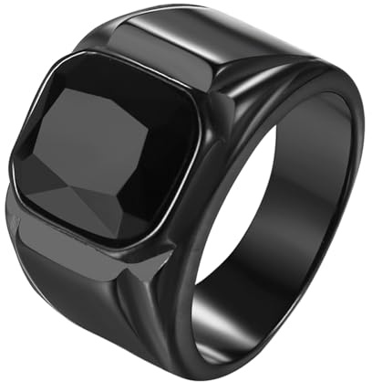 OIDEA Herr agat ring sigillring: svart röd fyrkantig agat biker kjol herrring bandring band ring av rostfritt stål smycke present för män far vän, 70