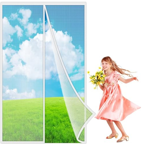Magnetic Fly Screen Door 320x210 cm, Chain, Full Size, Heavy Duty Curtain, Pet Friendly, for House, French Doors White, Reinforced