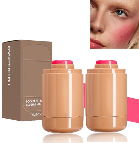 Taschen-Rougestift, Mehrzweck Makeup Creme, Gelee-Rouge-Tönungsstift, langanhaltendes Aquarell-Finish, feuchtigkeitsspendende, klare Creme-Rougestift für Gesicht, Wangen, Lippen, Augen (#02, 2pcs)