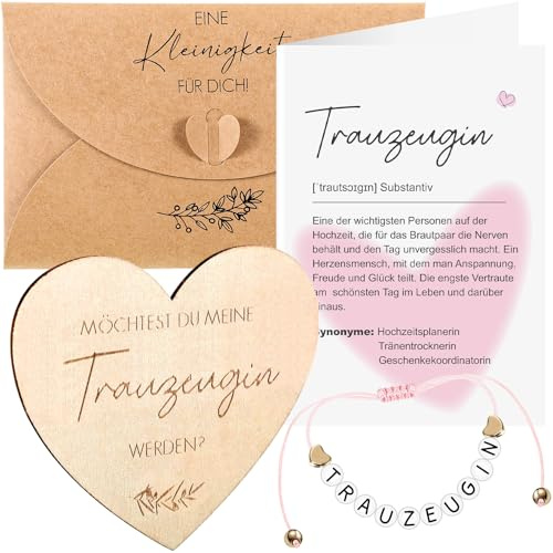Neer Trauzeugin Fragen Geschenk Willst Du Meine Trauzeugin Sein | Trauzeugin Armband mit Alphabet, Herzförmiges Holzschild Definition Karte und Umschläge