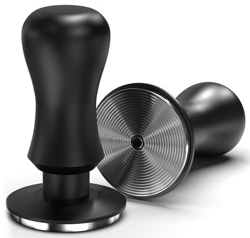 KYONANO 53.3mm Espresso Coffee Tamper, 30lb Spring Loaded Calibrated Tamper | 304 Stainless Steel Ripple Base and Anodized Aluminum Handle, Anti-Channeling, Compatible with 54mm Portafilter Basket