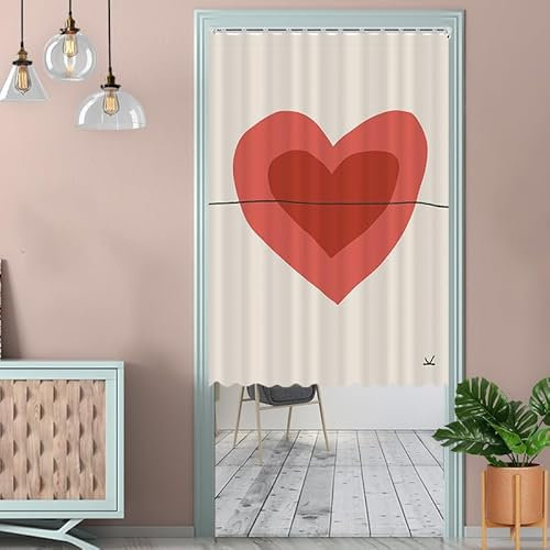 Türvorhang Rosa Herz Beige Küchenvorhänge Polyester Raumteiler Vorhang Waschbar Vorhänge Kurz Küchenvorhang Langlebig Fliegenvorhang Terrassentür tür Vorhang Verdickung Vorhang Tür 85x150cm