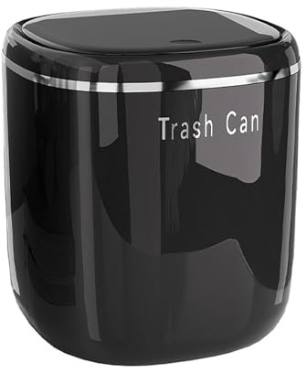 Koomuao Poubelle de Table avec Couvercle à Bouton-Poussoir, Mini Poubelle Plastique Elégante, Récipient pour Déchets Résiduels, Petite Poubelle pour Salle de Bain, Chambre, Bureau et Voiture (Noir)