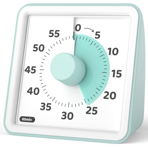 LIORQUE Visueller Timer für Kinder, 60 Minuten, Stoppuhr für Kinder und Erwachsene, leises Zeitmanagement, für Küche, Klassenzimmer, Meetings (Minzgrün)