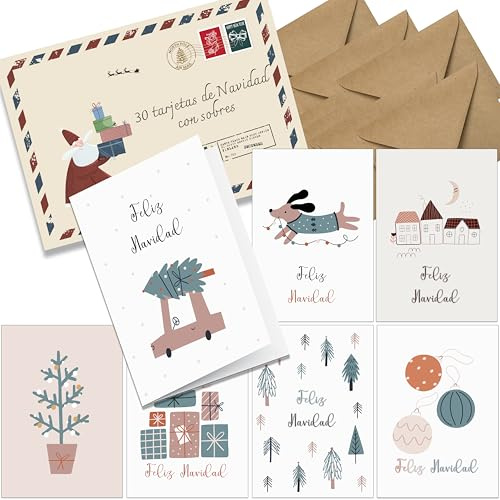 the lazy panda card company Biglietti di Natale con busta set da 30 - in spagnolo - A6 biglietti pieghevoli biglietti di auguri natalizi