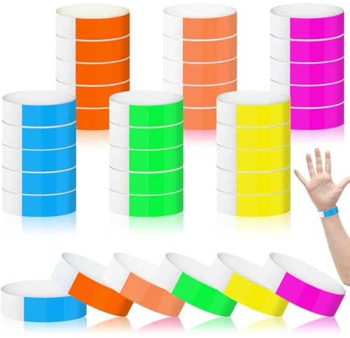 600PCS 6 Colori Braccialetti Carta Eventi Bracciali Carta per Eventi | Festival Armbänder Wasserdicht Einlassbändchen Papierarmbänder für Veranstaltungen Festival Konzerte Spielplätze Party