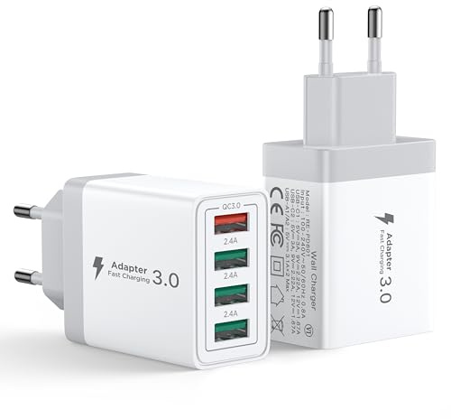 Aioneus Chargeur USB, 2-Pack Prise USB Multiple 33W Chargeur Rapide iPhone, 4 Port Multi Secteur QC 3.0 USBA Adaptateur pour iPhone 16 15 14 13 12 11 Pro Max X XS XR 8 7 6S Plus Mini SE,iPad,Samsung